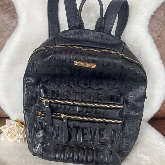 Steve Madden | Bags | Steve Madden Logo Backpack Black Wgold